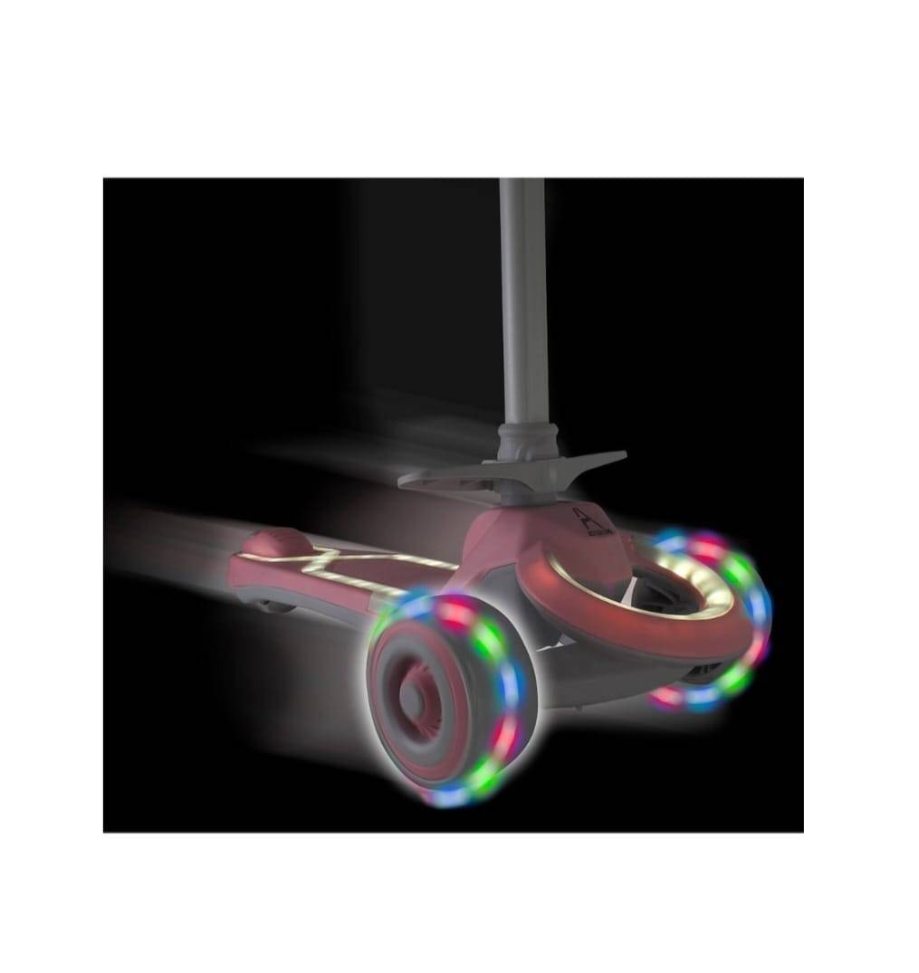 Trotineta pentru copii, 7 in 1 cu scaun, protectii laterale, maner de impins, limina frontala, roti luminoase si ghidon reglabil, roz, 1 an+