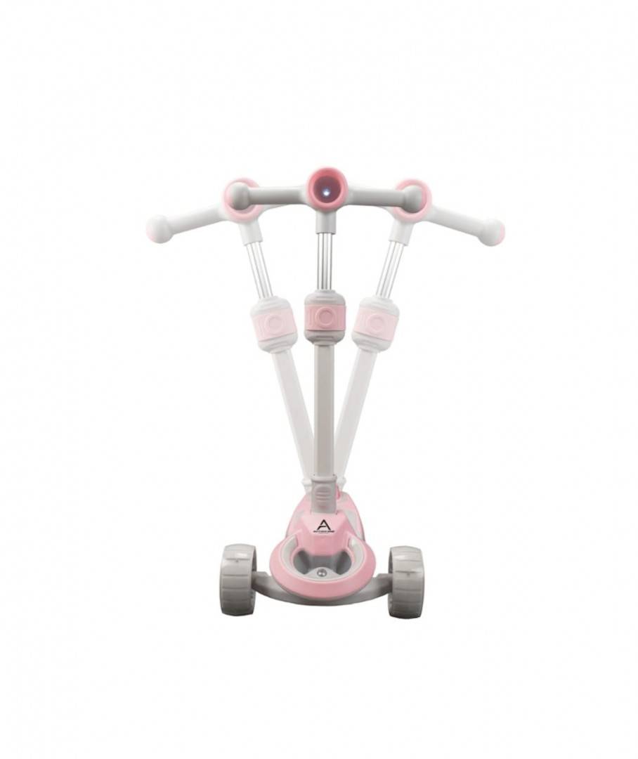 Trotineta pentru copii, 7 in 1 cu scaun, protectii laterale, maner de impins, limina frontala, roti luminoase si ghidon reglabil, roz, 1 an+