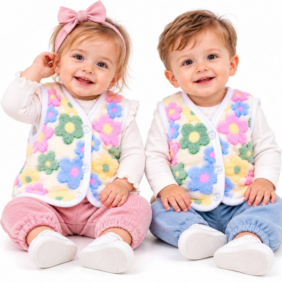 Vestă baby Cocolino pentru copii, model cu floricele, moale și călduroasă, multicolor, 0 luni - 36 luni