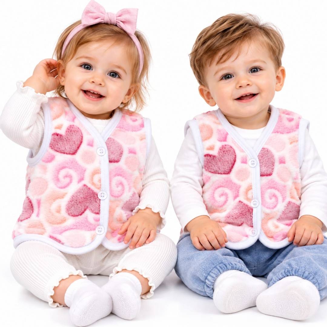 Vestă baby Cocolino pentru copii, model cu inimioare, moale și călduroasă, roz/alb, 0 luni - 36 luni