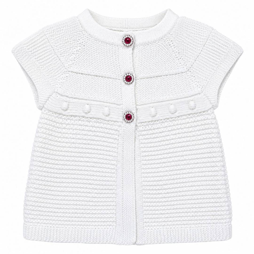 Vestă Tricotată pentru fetițe, Elegantă, cu Nasturi Decorativi, bej deschis, 12 ani - 36 luni
