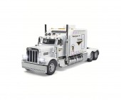 Camion metal mecanic, model Peterbilt Heavy Truck 389, faruri luminoase, sunete, usi mobile, capota mobila, scara 1:24, alb, 24 cm