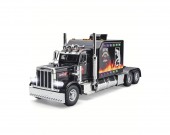 Camion metal mecanic, model Peterbilt Heavy Truck 389, faruri luminoase, sunete, usi mobile, capota mobila, scara 1:24, negru, 24 cm