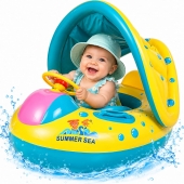 Colac gonflabil Summer Sea, volan, protectie solara, model Barcuta, multicolor, 8 luni - 2 ani