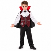 Costum Dracula pentru Copii, Set Vampir Halloween, roșu/negru, 8–10 ani