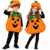 Costum Halloween, model Dovleac pentru copii, cu căciuliță, portocaliu, 1–3 ani