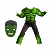 Costum model Hulk musculos si masca pentru copii, verde, 4 ani - 9 ani