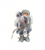 Decoratiuni de Craciun, Mos Craciun cu felinar si sac, gri/alb, 35 cm
