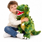 Dinozaur de Plus T-Rex, moale si pufos, verde/multicolor, 70 cm