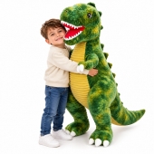 Dinozaur de Plus T-Rex, moale si pufos, verde/multicolor, 95 cm