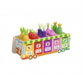Joc multifunctional, sortare si clasificare, Toneta cu fructe si legume, montessori, lemn, multicolor