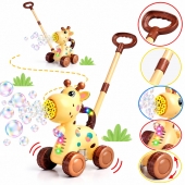 Jucarie de impins, Girafa, muzicala, lumini, lansator de baloane de sapun, multicolor, 3 ani+