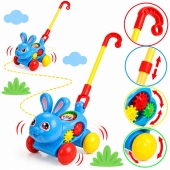 Jucarie de impins, Iepuras, sunete, albastru/multicolor, 18 luni+
