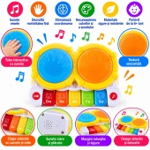 Jucarie pian si toba, 2 in 1, cu sunete si lumini, multicolor, 6 luni+