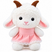 Jucărie de pluș pentru copii, Căpriță/Oiță cu rochiță roz, 32 cm