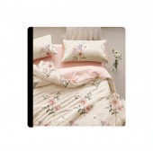 Lenjerie de pat, 6 piese, din bumbac satinat, cearsaf elastic, cu model imprimat, 220x230, roz
