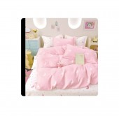 Lenjerie de pat, 6 piese, din bumbac satinat, cearsaf elastic, cu model imprimat, 220x230, roz/multicolor