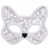 Mască Pisicuță din Dantelă pentru copii, accesoriu Halloween, carnaval și petreceri, 6+ ani, alb
