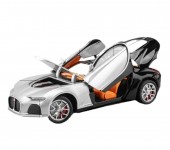 Masinuta metal mecanica, model Bugatti Atlantic Sports, scara 1:24, sunete, usi mobile, capota mobila, portbagaj mobil, gri, 22 cm