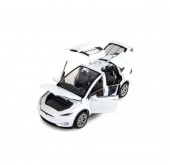 Masinuta metal mecanica, model Tesla X 90D, scara 1:22, sunete, usi mobile, capota mobila, portbagaj mobil, barlad, alb, 22 cm