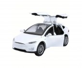  Masinuta metal mecanica, model Tesla X 90D, scara 1:22, sunete, usi mobile, capota mobila, portbagaj mobil, barlad, alb, 22 cm