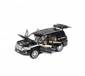 Masinuta metal mecanica, model Toyota SUV, Land Cruiser, scara 1:24, usi mobile, capota mobila, portbagaj mobil, negru, 19.5 cm