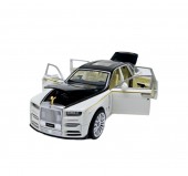 Masinuta metal mecanica, tip Rolls Royce Limuzina, Noonedibs, 3 sunete, scara 1:32, usi mobile, capota mobila, portbagaj mobil, alb, 16 cm
