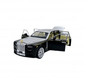 Masinuta metal mecanica, tip Rolls Royce Limuzina, Noonedibs, 3 sunete, scara 1:32, usi mobile, capota mobila, portbagaj mobil, gri/negru, 16 cm