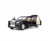 Masinuta metal mecanica, tip Rolls Royce Limuzina, Noonedibs, 3 sunete, scara 1:32, usi mobile, capota mobila, portbagaj mobil, negru, 16 cm