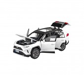 Masinuta metal mecanica, tip Toyota Rav 4, sunete, usi mobile, capota mobila, portbagaj mobil, alb, 20 cm