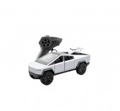 Masinuta metalica cu telecomanda, Tesla Cybertruck , ATV inclus, 1:24, usi mobile, capota mobila, acumulator, gri, 22 cm