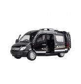 Masinuta metalica mecanica, tip Mercedes Benz Sprinter, scara 1:32, usi mobile, portbagaj mobil, negru, 14 cm