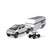 Masinuta metalica,Tesla cu rulota, ATV, usi mobile, capota mobila, 1:32, gri deschis, 36 cm