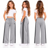 Pantaloni fete groși de iarnă, model larg, pentru școală și ținute casual, 1buc, gri, 6 ani - 11 ani