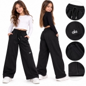 Pantaloni fete, groși, flaușați la interior, model sezon toamnă-iarnă, negru, 6 ani - 11 ani