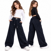 Pantaloni fete groși, flaușați la interior, sezon toamnă-iarnă, negru, 6 ani - 11 ani