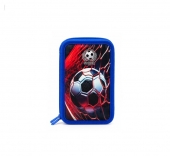 Penar triplu echipat, fermoar, 32 piese, FOOTBALL - S-COOL, albastru