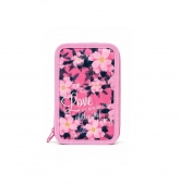 Penar triplu echipat, fermoar, 32 piese, model Floricele, roz/multicolor