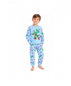 Pijama copii din bumbac, Dino, 2 piese, bluză cu mânecă lungă și pantaloni, albastru, 5 ani - 8 ani