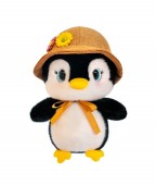 Pinguin de plus, realist, cu palarie, negru/alb, 25 cm