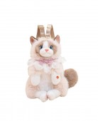 Pisica de plus, realista, tip rucsac, bej/alb, 40 cm