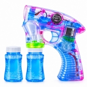 Pistol de jucarie, baloane de sapun, sunete si lumini, transparent, blue