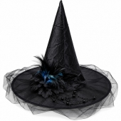 Pălărie Vrăjitoare Halloween pentru copii, accesoriu costum petrecere, negru, 5+ ani
