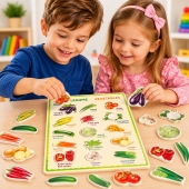 Puzzle din lemn 3D Legume in limba romana, 30 cm, 3 ani+