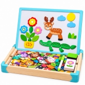 Puzzle magnetic si tabla, Animale, lemn, multicolor, 3 ani+