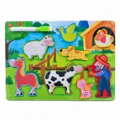 Puzzle pentru copii, 3D, Ferma, cu carioca, reversibila, lemn