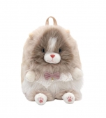 Rucsac de plus, model Pisica, realista, bej/alb, 30 cm