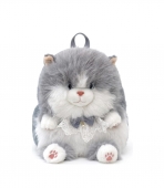 Rucsac de plus, model Pisica, realista, gri/alb, 30 cm
