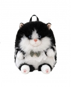 Rucsac de plus, model Pisica, realista, negru/alb, 30 cm