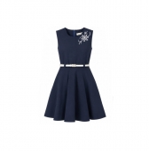 Sarafan scolar pentru fete, curea alba, bleumarin, 128 cm - 140, 8 ani - 10 ani